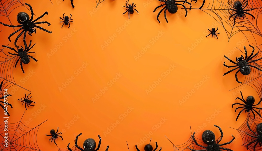Wall mural halloween background with spider web and cobwebs on orange with background design