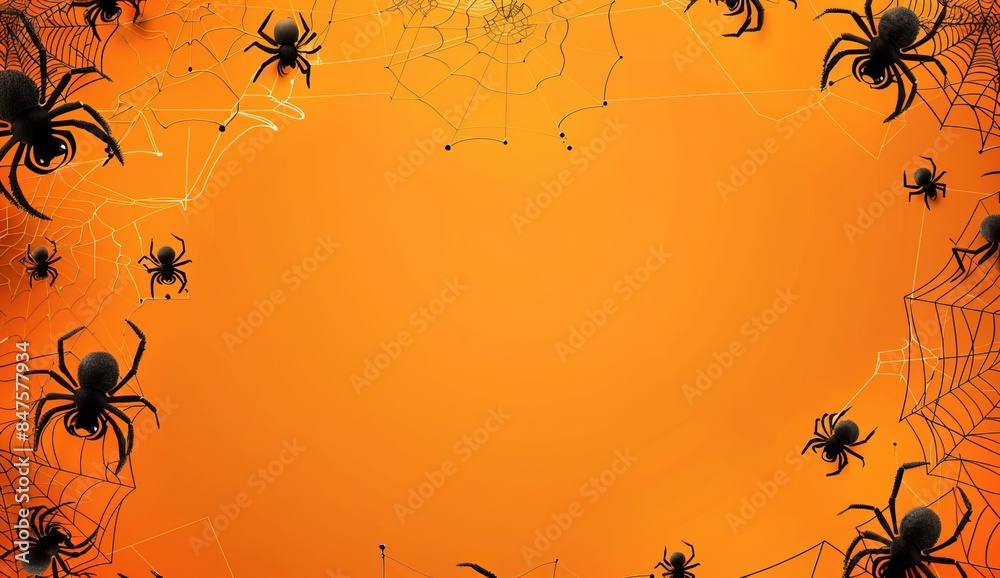 Wall mural halloween background with spider web and cobwebs on orange with background design