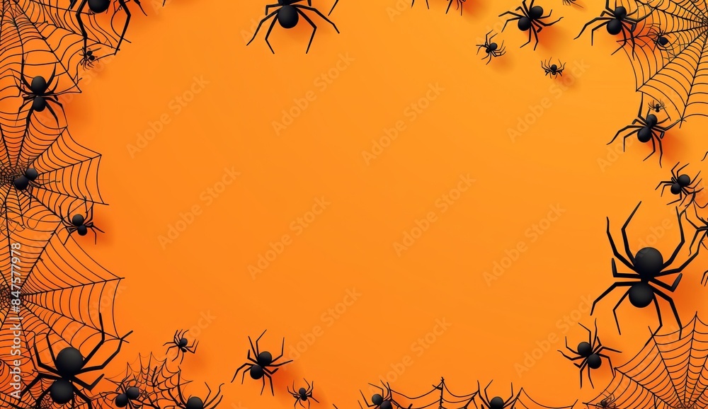 Wall mural halloween background with spider web and cobwebs on orange with background design