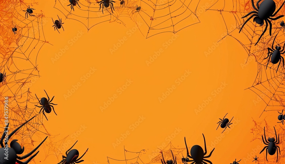 Sticker halloween background with spider web and cobwebs on orange with background design