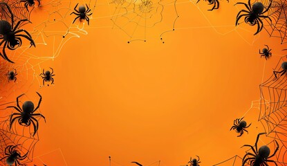 halloween background with spider web and cobwebs on orange  with background design