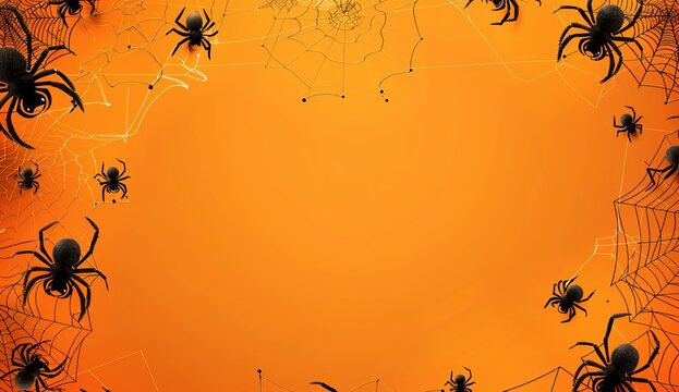 halloween background with spider web and cobwebs on orange  with background design