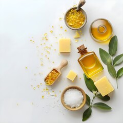 Front view soap made from green plant with copy space
