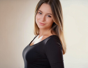 portrait of cute pretty young woman posing side