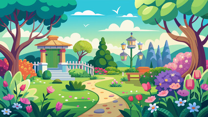 Fototapeta premium spring season garden vector illustration