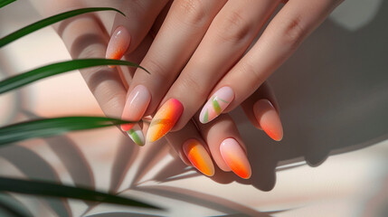orange summer Nail design 
