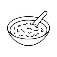 Doodle bowl of soup vector line art illustration isolated on white background. Minimalist illustration.