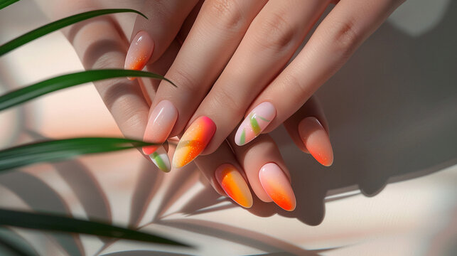 orange summer Nail design 
