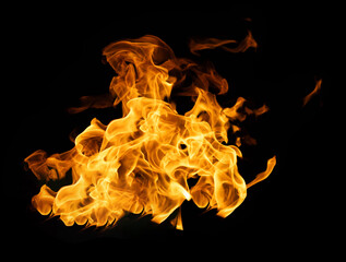 Fire and burning flame of explosive fireball isolated on dark background for abstract graphic design