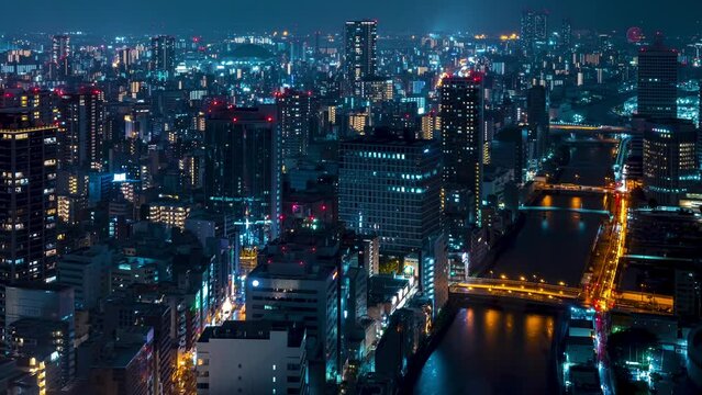 Time-lapse of the Cityscape of Osaka at night