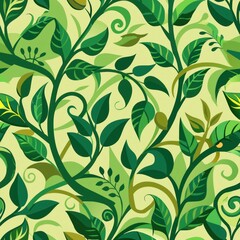 Seamless pattern of curving vines and leaves with organic shapes, Generative AI