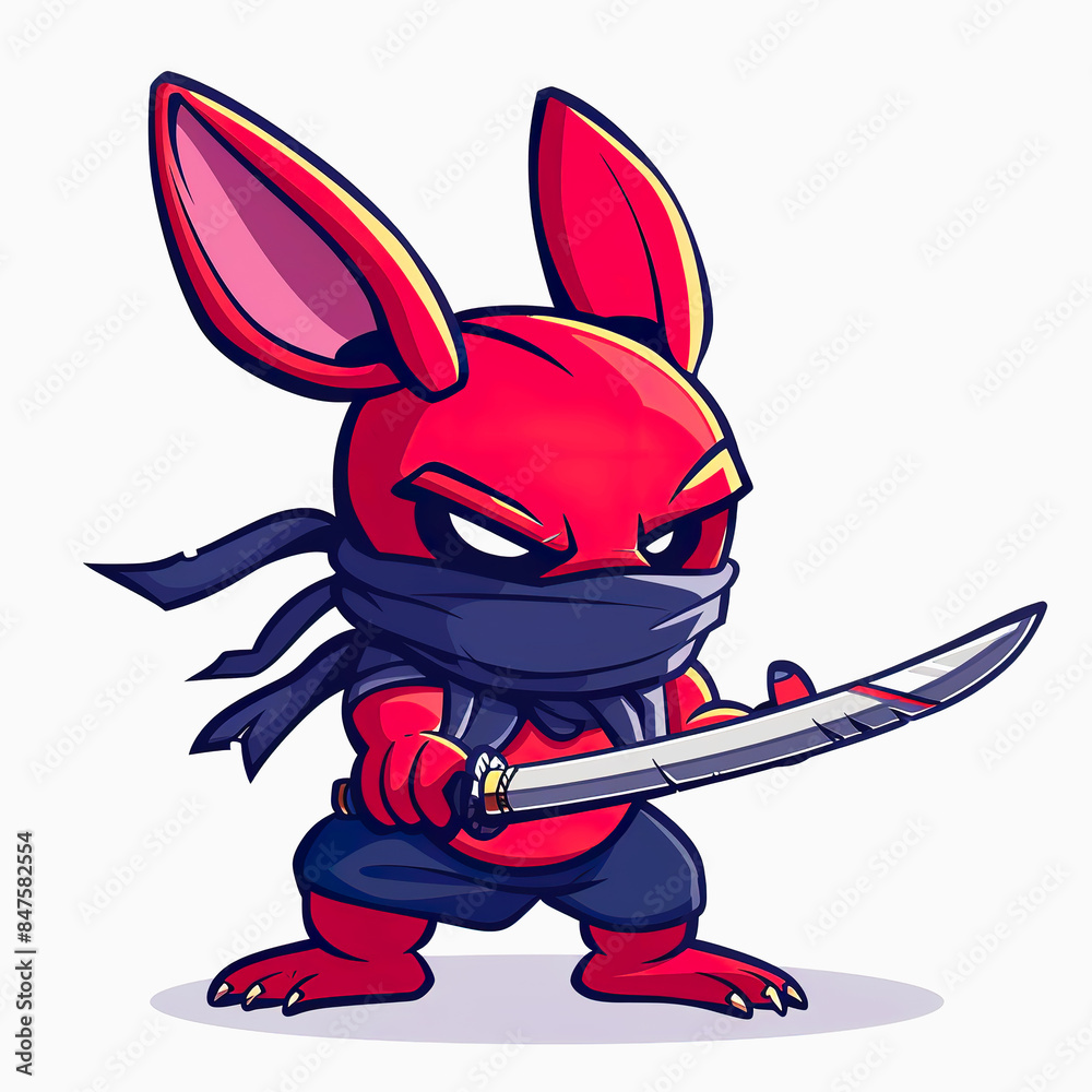 Wall mural Kangaroo ninja cartoon isolated on white background. Kangaroo assassin cartoon