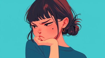2d illustration of a cartoon girl displaying an irritated facial expression