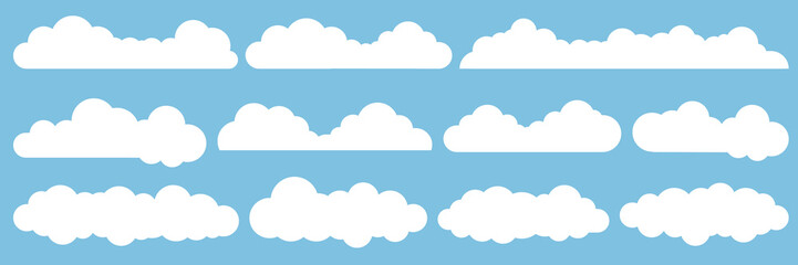 Set of cartoon cloud in a flat design. White cloud collection.	