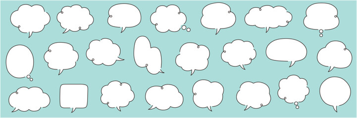 手描き風のふきだしのベクターイラストセット　手書き　吹き出し　くるくる　フレーム