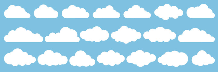 Set of cartoon cloud in a flat design. White cloud collection.	