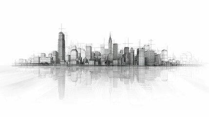 Fototapeta premium Abstract minimalist line art of a simplified city skyline with clean architectural outlines and soft curves capturing the essence of a modern metropolitan landscape