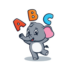 cute and kawaii elephant cartoon illustration design with abc alphabet