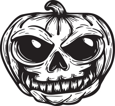 alien pumpkin head. black and white color. halloween theme