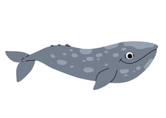 Vector cartoon illustrations of grey whale on a white background. Flat cute icon of whale. Underwater world, ocean, underwater inhabitants.