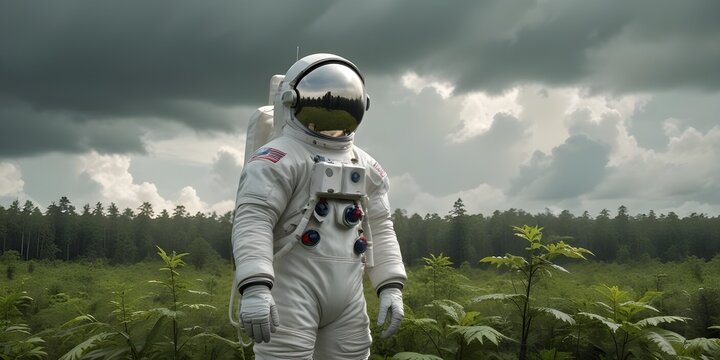 Middle-aged Male Astronaut in a White Spacesuit.