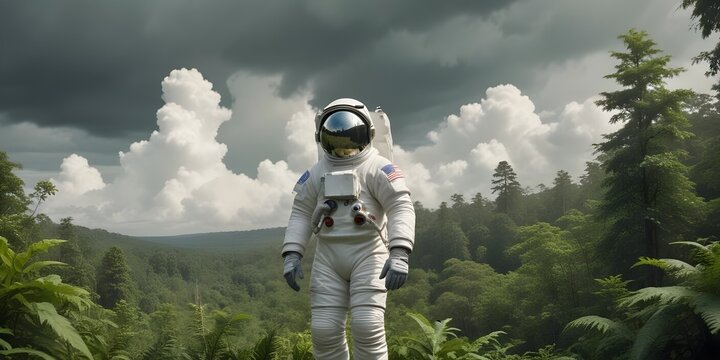 Middle-aged Male Astronaut in a White Spacesuit.