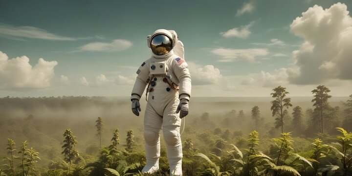 Middle-aged Male Astronaut in a White Spacesuit.