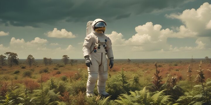 Middle-aged Male Astronaut in a White Spacesuit.