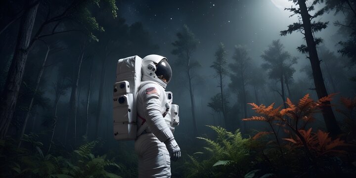 Middle-aged Male Astronaut in a White Spacesuit.