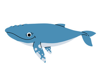 Vector cartoon illustrations of humpback whale on a white background. Flat cute icon of whale. Underwater world, ocean, underwater inhabitants.