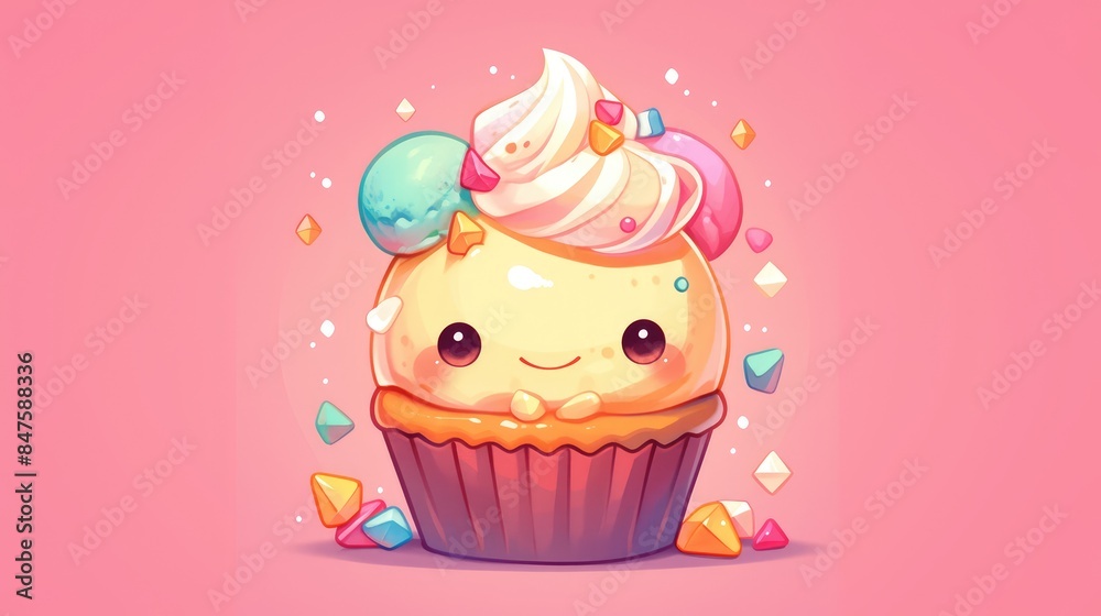 Sticker Check out this adorable and humorous 2d illustration of an ice cream cupcake