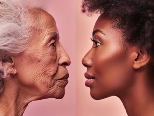 Two women of different ages looking at each other