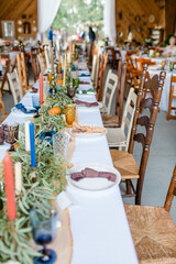 Autumn table setting with vintage drink-wear and plates