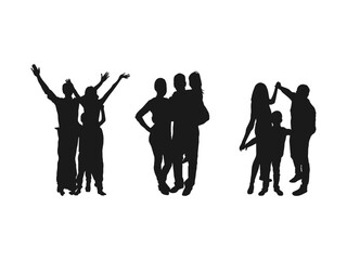 Happy family standing silhouettes. Full Length Couple with Two Kids Embracing Holding Hands Vector Illustration. Set of vector silhouette illustrations design isolated on white background.