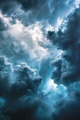 Naklejka premium vertical image of dark dramatic stormy sky with heavy clouds and lightning