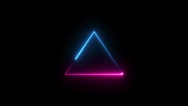 Abstract neon effect triangle border frame animation black background.