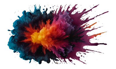 Radial abstraction of color powder explosion speed motion on white background