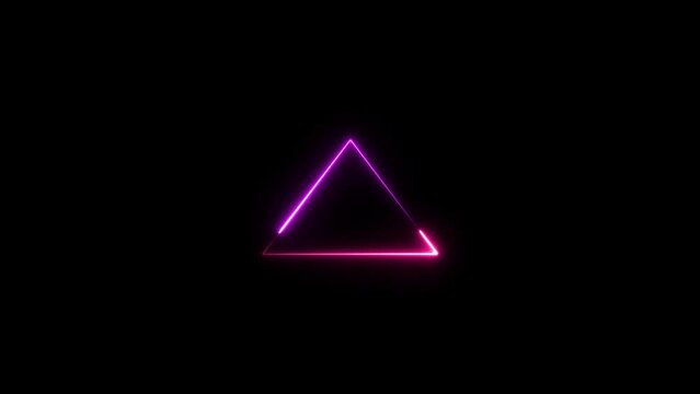 Abstract neon effect triangle border frame animation black background.