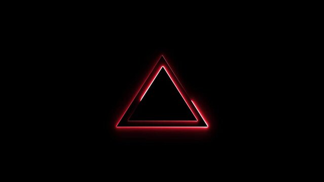 Abstract neon effect triangle border frame animation black background.