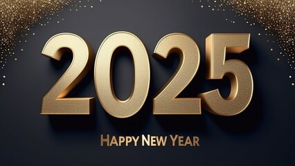 Golden number 2025 for New Year banner or greeting. Golden numbers 2025 on a dark background