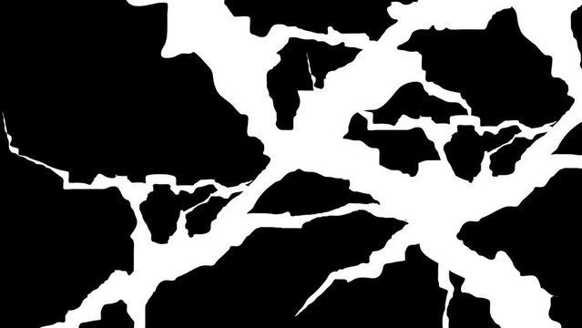 Black and white cracked background. White cracked background. White stop motion crack overlay effect black screen. Video background, and Animation effect. Editing, Crack, Texture, Pattern, Dynamic.