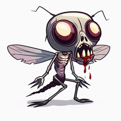 Fototapeta premium Scary Mosquito Zombie cartoon isolated on white background. Undead Mosquito Zombie cartoon