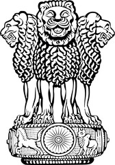 Coat of arms Indian National emblem vector art with fine details lions, Ashoka chakra, Republic of India. Bharat, constitution Crest Animal for Government Hindi Pillar. Army, Navy, Military Delhi eps