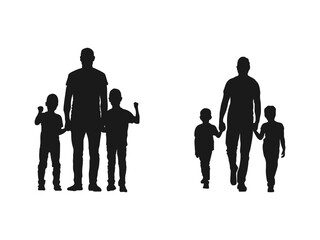 family and children holding hands silhouettes collection. Family and kids walking and playing together having fun outdoors. Set of vector silhouette illustrations design isolated on white background.