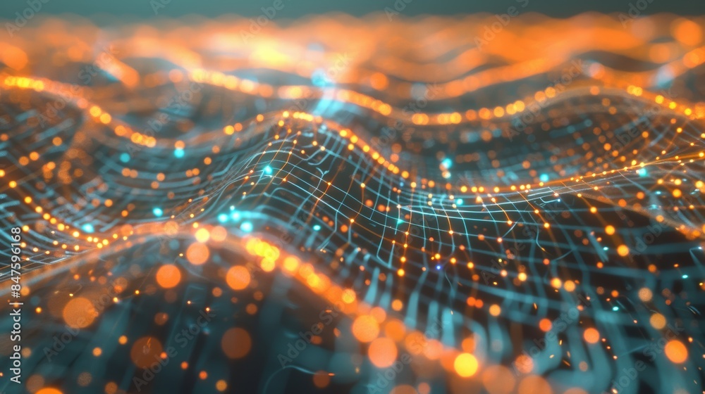 Poster a single digital line expanding into a vast network of connections, illustrating the exponential gro