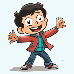 simple 2d cartoon character A happy cute boy vector