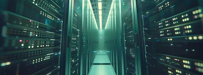 An array of servers hums quietly in a data center, processing vast amounts of information with lightning speed thanks