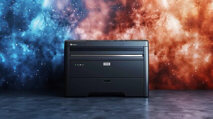 Professional color printer with vivid splashes for high quality printing services on wide banner