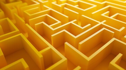 bright yellow background Maze made of paper