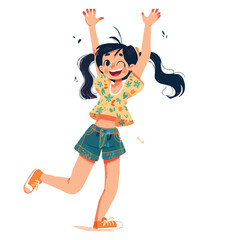 simple 2d cartoon character A happy cute girl vector illustration